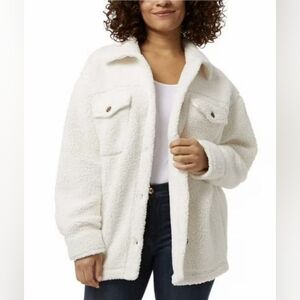 New 32 DEGREES Heat Women's Cozy Fleece Shirt Jacket Oversized Cream XL XXL